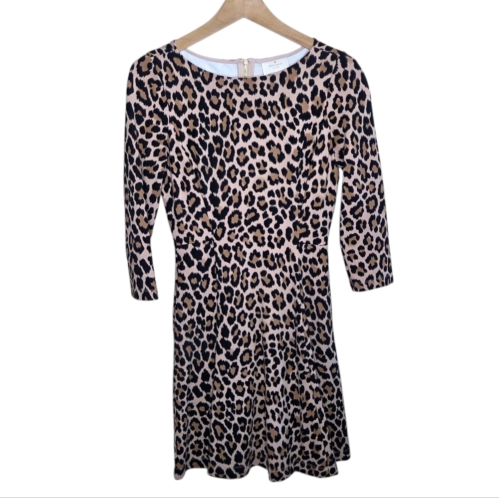 Kate Spade | Run Wild Fit & Flare Ponte Leopard Print Dress 3/4 Sleeves Size 2